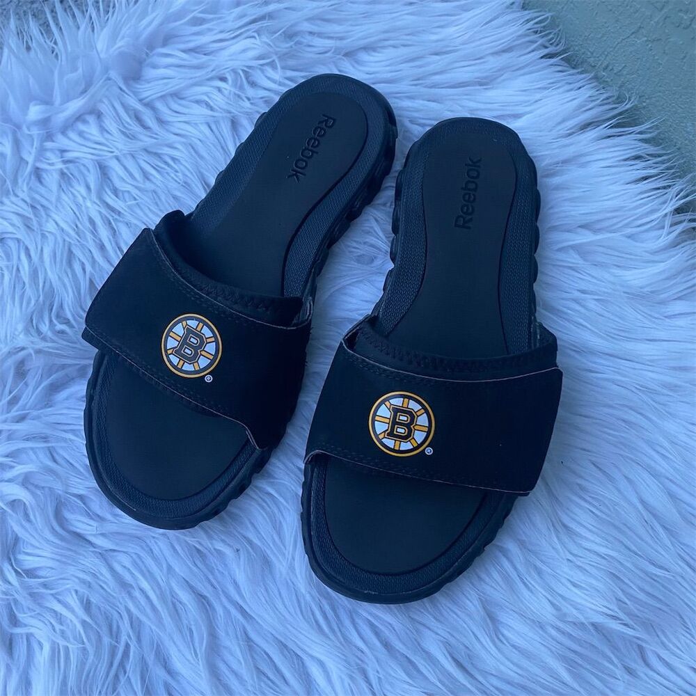 Reebok Men's Boston Bruins Slide Sandals Black Size 9 Team Logo